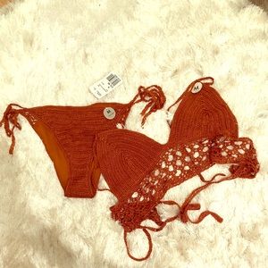 Burnt orange crochet bathing suit